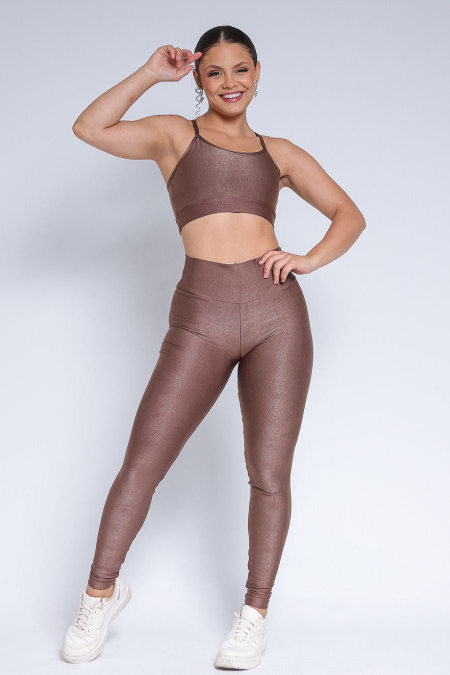 Conjunto Legging + Top Aveludado de compressão Chocolate