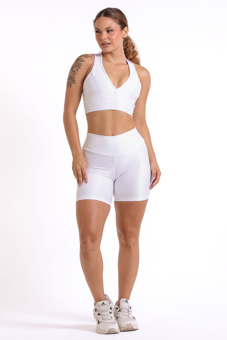 Conjunto Short Canelado de Compressão BRANCO Elástico